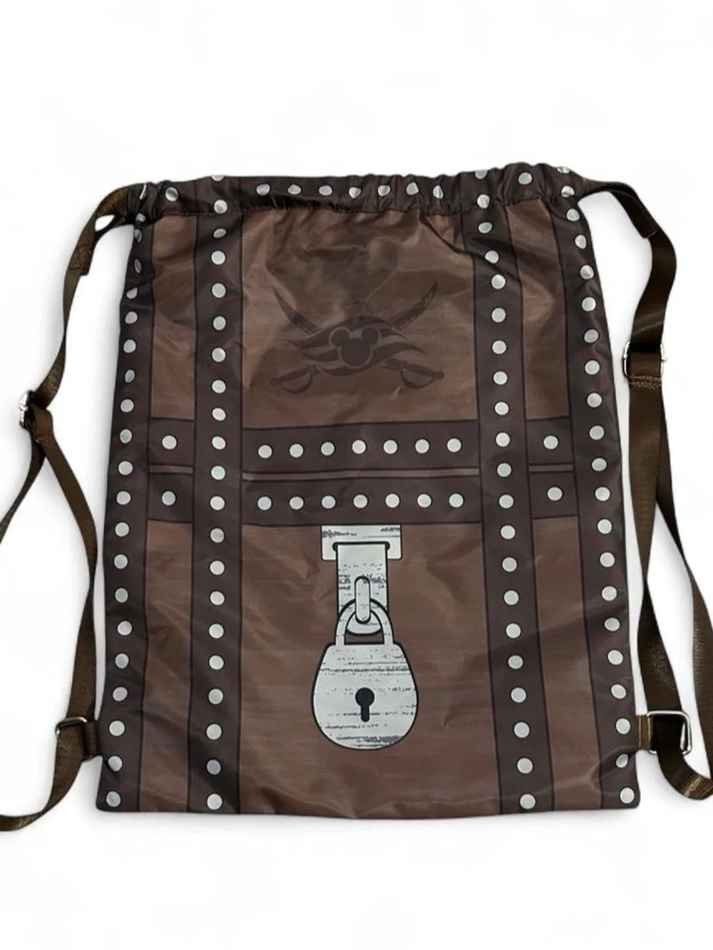 Brown Drawstring Backpack with Lock Graphic